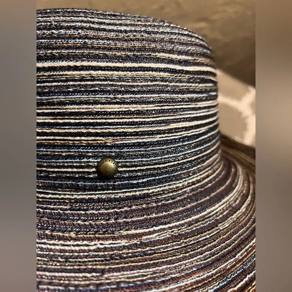 Kooringal Striped Black Brown Taupe Women's Hat made in Australia sized 58cm